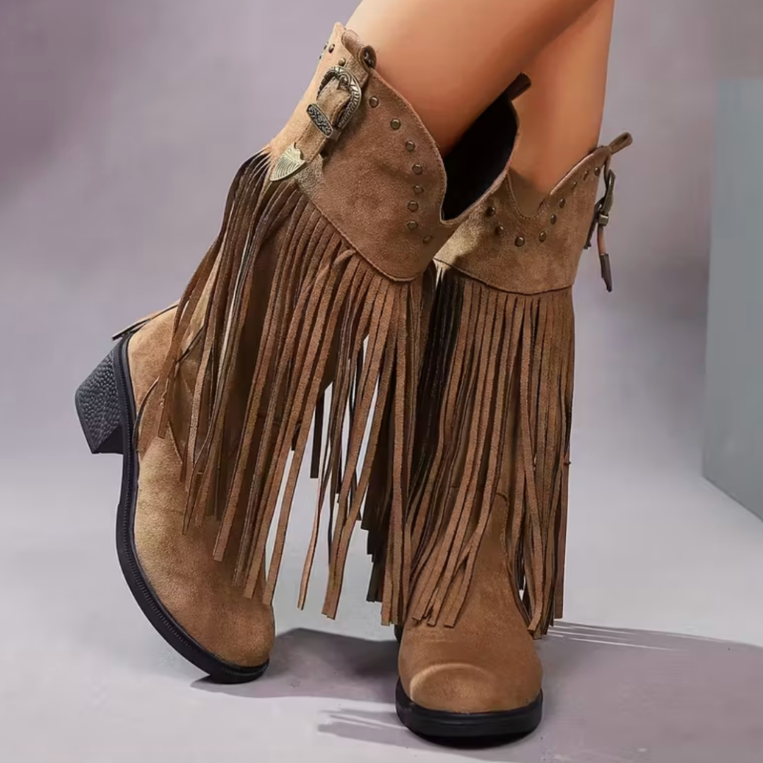 UrbanChic™ | Botas Ortopédicas con Flecos y Tacón