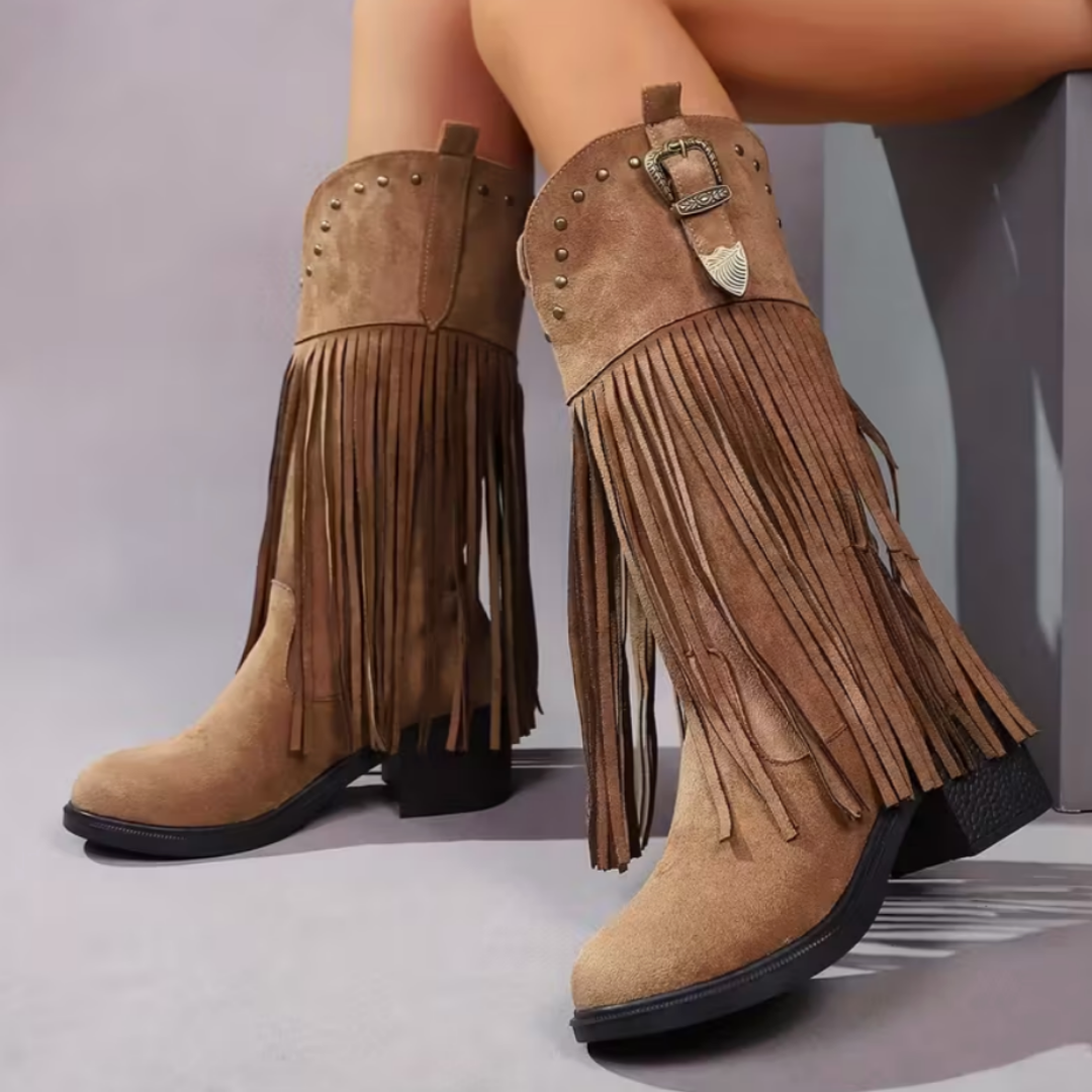 UrbanChic™ | Botas Ortopédicas con Flecos y Tacón