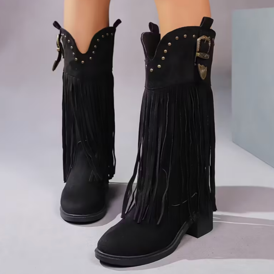 UrbanChic™ | Botas Ortopédicas con Flecos y Tacón